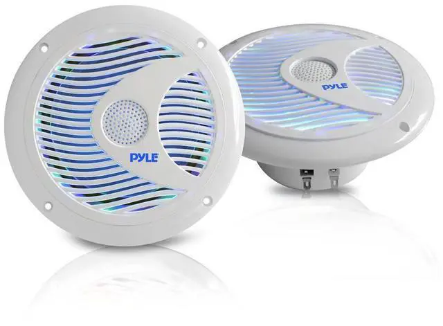 Alt view image 5 of 6 - Pyle PLMRB29W Single DIN Bluetooth Marine MP3 AM/FM Stereo Receiver with White Cover, 22" Radio Antenna, Wire, 2x 6.5'' 150 Watt Max Dual Cone Multicolor LED Audio Speakers (White) w/Remote