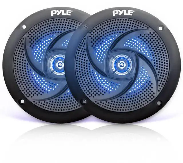 Alt view image 5 of 7 - Pyle PLMRB29W Single DIN Bluetooth Marine MP3 AM/FM Stereo Receiver, White Cover, Long Range Antenna, Amplifier w/Kit, 4x 4" 100 Watt Peak 2-Way  Blue Flashing LED Boat Speakers (Black)