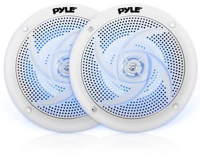 Alt view image 5 of 6 - Pyle PLMRB29W Single DIN Bluetooth Marine MP3 AM/FM Stereo Receiver with White Cover, 22" Radio Antenna, Wire, 2x 6'' 240 Watt Peak Power  2-Way Blue Flashing LED Audio Speakers (White)