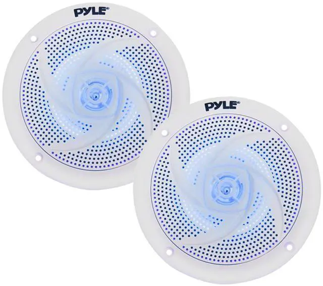 Alt view image 5 of 6 - Pyle PLMRB29W Single DIN Bluetooth Marine MP3 AM/FM Stereo Receiver with White Cover, 22" Radio Antenna, Wire, 2x 6'' 240 Watt Max Power  2-Way Blue Flashing LED Audio Speakers (White)
