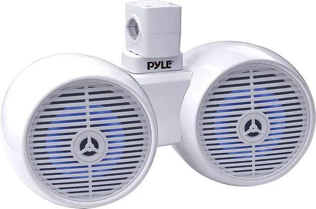 Alt view image 5 of 6 - Pyle PLMRB29W Single DIN Bluetooth Marine MP3 AM/FM Stereo Receiver with White Cover, 22" Radio Antenna, Wire, 2x 6.5" 300W Max 2-Way Bluetooth Wakeboard Built-in-LED Dual Audio Speakers (White)