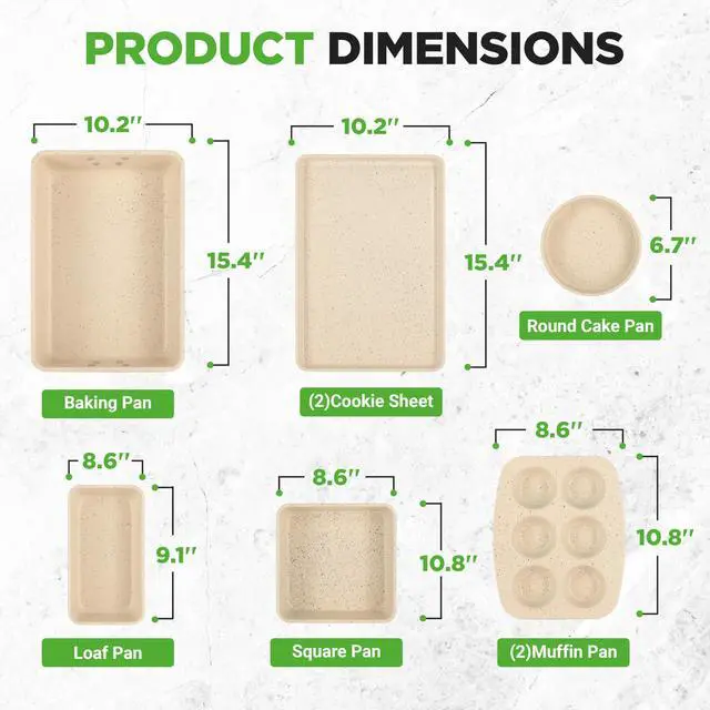 Alt view image 5 of 7 - NutriChef 8-Piece Stackable Bakeware Set - Carbon Steel Non-Stick Baking Pan Set, Sheet, Muffin, Round, Loaf, Square Cake & Deep Pans, 450°F Heat Resistant, Standard & Convection Ovens (Marble Cream)