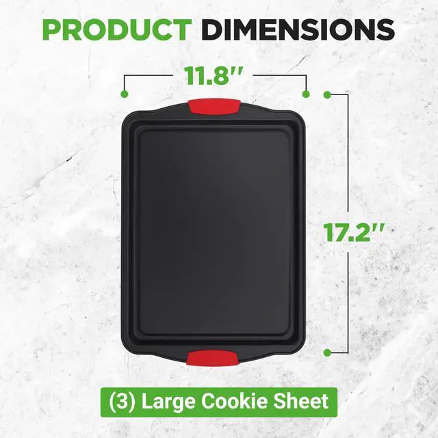Alt view image 5 of 7 - NutriChef 3-Piece Large Nonstick Cookie Sheets for Baking | Premium Food-Grade Carbon Steel, Non-Stick Tray Set with Silicone Handles, Oven Safe up to 446°F | Easy to Clean, 17.2 x 11.8 x 0.7 Inch
