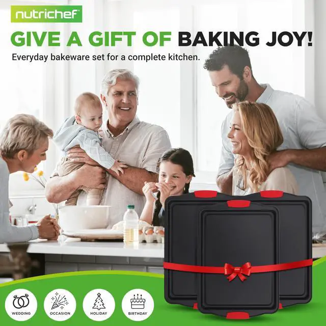 Alt view image 6 of 7 - NutriChef 3-Piece Large Nonstick Cookie Sheets for Baking | Premium Food-Grade Carbon Steel, Non-Stick Tray Set with Silicone Handles, Oven Safe up to 446°F | Easy to Clean, 17.2 x 11.8 x 0.7 Inch