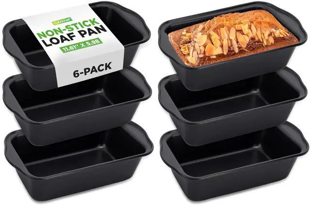 Main image of NutriChef 6 Piece Set of Non-Stick Loaf Pans, Grip Handles, Home Kitchen Bake Pans, Heavy Gauge Carbon Steel, Premium Food Grade, Quick and Even Heat Distribution, 11.61x5.98x2.56 Inch, Black