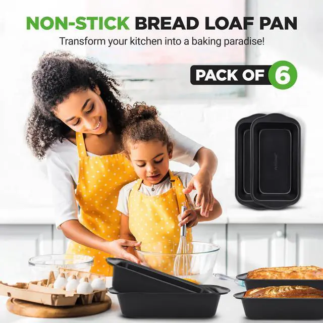 Alt view image 7 of 13 - NutriChef 6 Piece Set of Non-Stick Loaf Pans, Grip Handles, Home Kitchen Bake Pans, Heavy Gauge Carbon Steel, Premium Food Grade, Quick and Even Heat Distribution, 11.61x5.98x2.56 Inch, Black