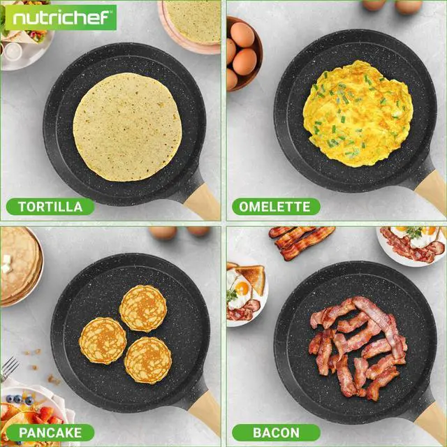 Alt view image 2 of 7 - NutriChef 11 Non-Stick Crepe Pan with Wooden Spreader, Durable Marble Coated Dosa Pan, Bakelite And Wood Handle With Induction Bottom, Easy-to-Clean, Stain-Resistant (Black Marble)