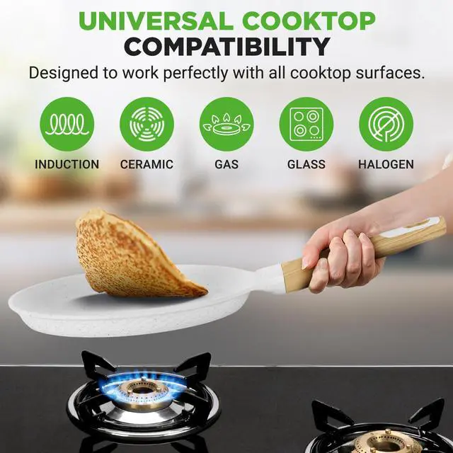 Alt view image 4 of 7 - NutriChef 11 Non-Stick Crepe Pan with Wooden Spreader, Durable Marble Coated Dosa Pan, Bakelite And Wood Handle With Induction Bottom, Easy-to-Clean, Stain-Resistant (White Cream Marble)