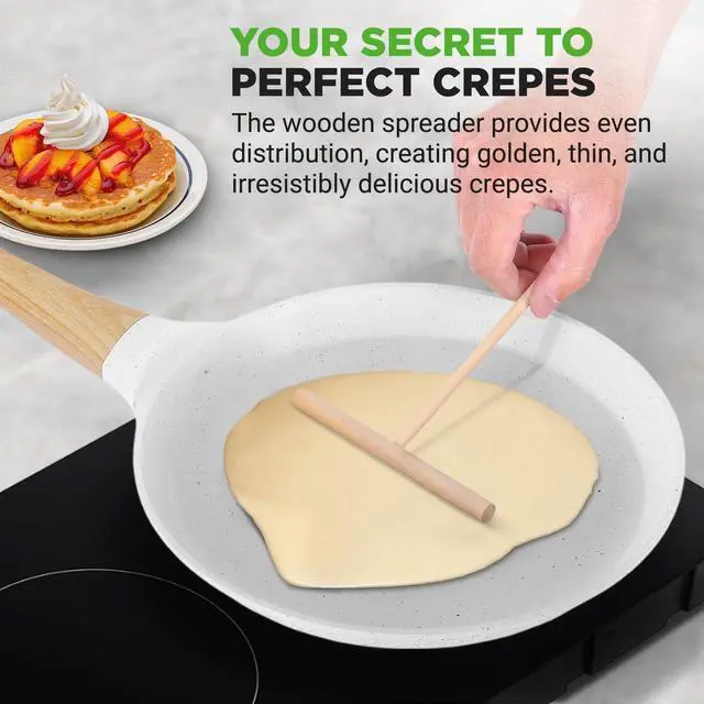 Alt view image 7 of 7 - NutriChef 11 Non-Stick Crepe Pan with Wooden Spreader, Durable Marble Coated Dosa Pan, Bakelite And Wood Handle With Induction Bottom, Easy-to-Clean, Stain-Resistant (White Cream Marble)