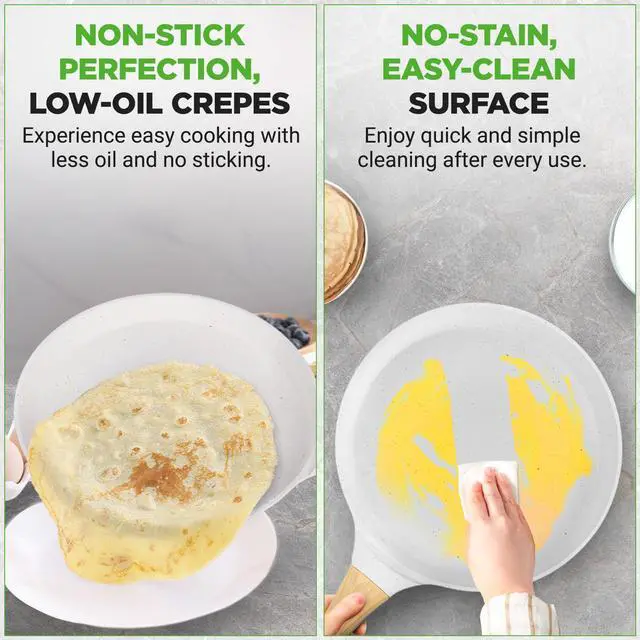 Alt view image 5 of 7 - NutriChef 11 Non-Stick Crepe Pan with Wooden Spreader, Durable Marble Coated Dosa Pan, Bakelite And Wood Handle With Induction Bottom, Easy-to-Clean, Stain-Resistant (White Cream Marble)