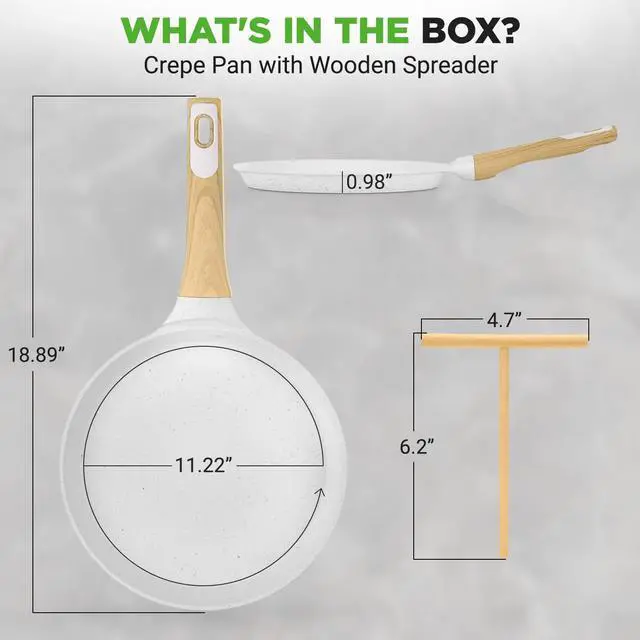 Alt view image 6 of 7 - NutriChef 11 Non-Stick Crepe Pan with Wooden Spreader, Durable Marble Coated Dosa Pan, Bakelite And Wood Handle With Induction Bottom, Easy-to-Clean, Stain-Resistant (White Cream Marble)