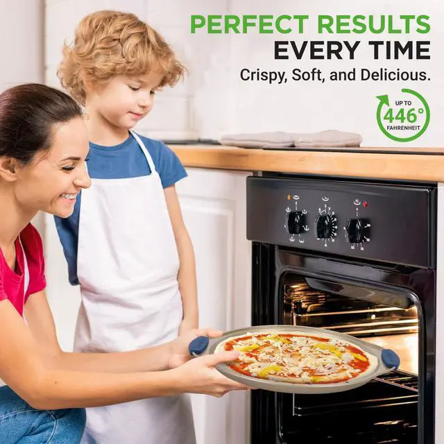 Alt view image 3 of 7 - NutriChef 3-Piece Pizza Tray Set with Silicone Handles - Round Nonstick Pizza Pan with Perforated Holes, Durable Carbon Steel, Small, Medium, Large Sizes - Ideal for Crispy, Evenly Baked Pizzas (Gold)