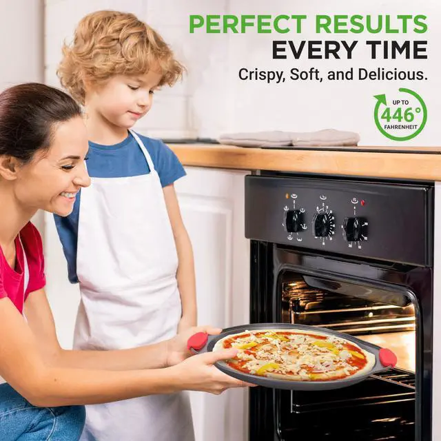 Alt view image 3 of 7 - NutriChef 3-Piece Pizza Tray Set with Silicone Handles - Round Nonstick Pizza Pan with Perforated Holes, Durable Carbon Steel, Small, Medium, Large Sizes - Ideal for Crispy, Evenly Baked Pizzas (Gray)