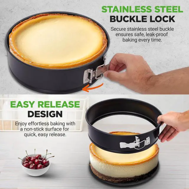 Alt view image 2 of 7 - NutriChef 3-Piece Nonstick Springform Pan Set - Premium Carbon Steel Cheesecake Pans with Stainless Steel Clasp - 6", 8", 10" Sizes, Oven Safe up to 450°F - Includes 300pcs Parchment Paper (Black)