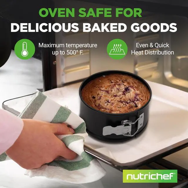 Alt view image 4 of 7 - NutriChef 3-Piece Nonstick Springform Pan Set - Premium Carbon Steel Cheesecake Pans with Stainless Steel Clasp - 6", 8", 10" Sizes, Oven Safe up to 450°F - Includes 300pcs Parchment Paper (Black)