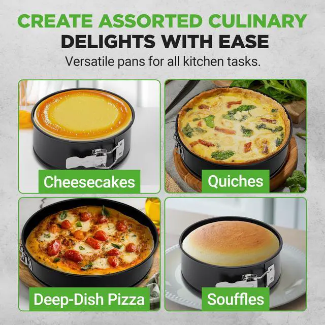 Alt view image 5 of 7 - NutriChef 3-Piece Nonstick Springform Pan Set - Premium Carbon Steel Cheesecake Pans with Stainless Steel Clasp - 6", 8", 10" Sizes, Oven Safe up to 450°F - Includes 300pcs Parchment Paper (Black)