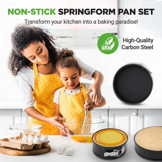 Alt view image 7 of 7 - NutriChef 3-Piece Nonstick Springform Pan Set - Premium Carbon Steel Cheesecake Pans with Stainless Steel Clasp - 6", 8", 10" Sizes, Oven Safe up to 450°F - Includes 300pcs Parchment Paper (Black)