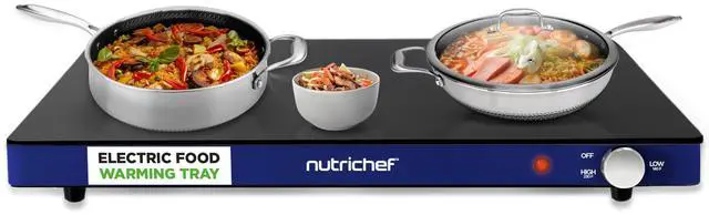 Main image of NutriChef Electric Warming Tray | Glass Surface Hot Serving Tray | Adjustable Temperature 140°F to 230°F | Energy Efficient & Space Saving | Perfect for Buffets,Parties & More | 21.2 x 16.5 IN | Blue