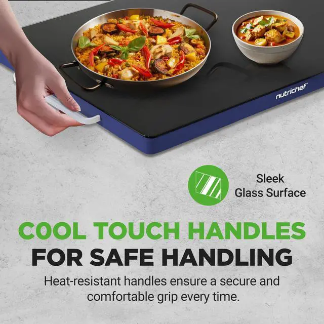 Alt view image 2 of 7 - NutriChef Electric Warming Tray | Glass Surface Hot Serving Tray | Adjustable Temperature 140°F to 230°F | Energy Efficient & Space Saving | Perfect for Buffets,Parties & More | 21.2 x 16.5 IN | Blue
