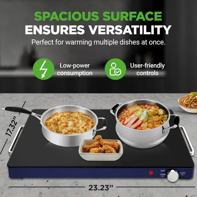 Alt view image 3 of 7 - NutriChef Electric Warming Tray | Glass Surface Hot Serving Tray | Adjustable Temperature 140°F to 230°F | Energy Efficient & Space Saving | Perfect for Buffets,Parties & More | 21.2 x 16.5 IN | Blue