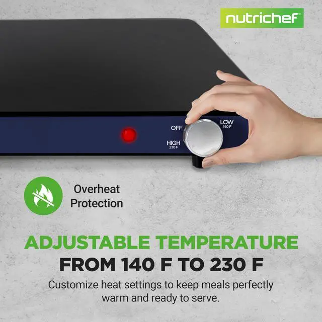 Alt view image 4 of 7 - NutriChef Electric Warming Tray | Glass Surface Hot Serving Tray | Adjustable Temperature 140°F to 230°F | Energy Efficient & Space Saving | Perfect for Buffets,Parties & More | 21.2 x 16.5 IN | Blue
