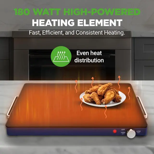 Alt view image 5 of 7 - NutriChef Electric Warming Tray | Glass Surface Hot Serving Tray | Adjustable Temperature 140°F to 230°F | Energy Efficient & Space Saving | Perfect for Buffets,Parties & More | 21.2 x 16.5 IN | Blue