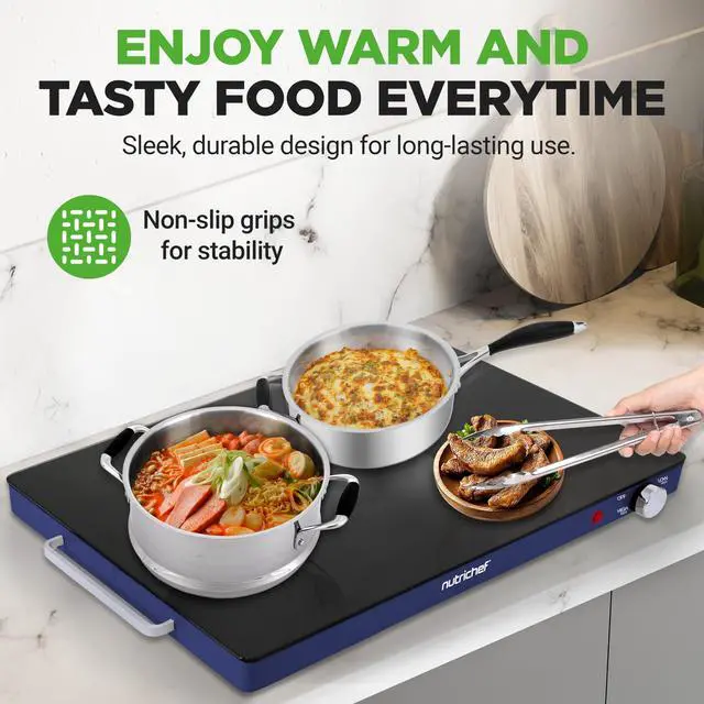 Alt view image 7 of 7 - NutriChef Electric Warming Tray | Glass Surface Hot Serving Tray | Adjustable Temperature 140°F to 230°F | Energy Efficient & Space Saving | Perfect for Buffets,Parties & More | 21.2 x 16.5 IN | Blue