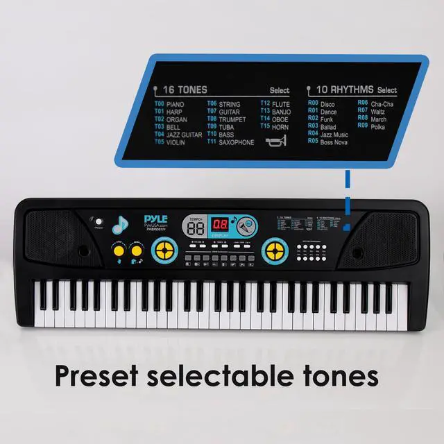 Alt view image 3 of 7 - Pyle Portable 61 Key Piano Keyboard, Digital Musical Karaoke - Learning Keyboard for Beginners w/ Drum Pad, Recording, Microphone, Music Sheet Stand, Built-in Speaker, Wired Microphone, Black