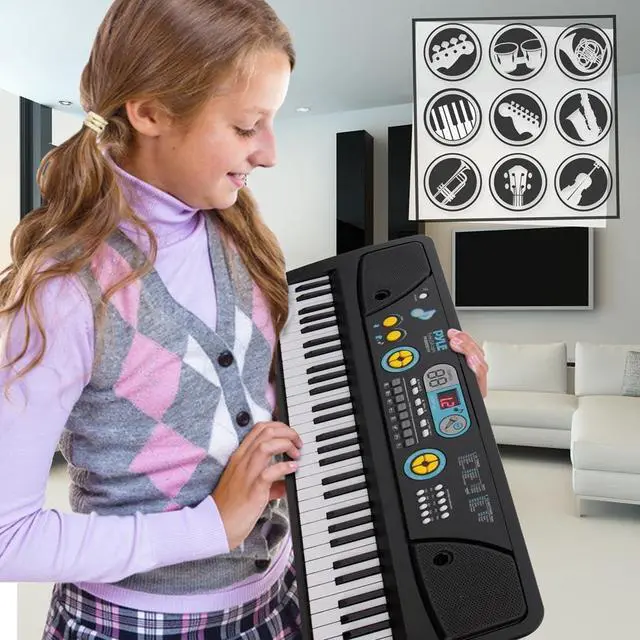 Alt view image 5 of 7 - Pyle Portable 61 Key Piano Keyboard, Digital Musical Karaoke - Learning Keyboard for Beginners w/ Drum Pad, Recording, Microphone, Music Sheet Stand, Built-in Speaker, Wired Microphone, Black