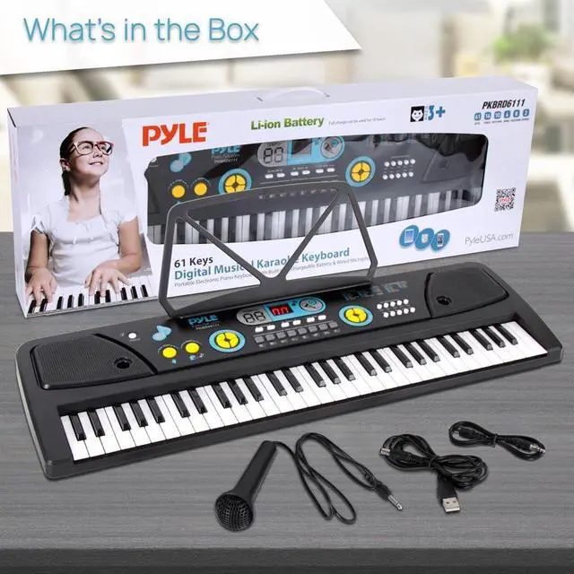 Alt view image 6 of 7 - Pyle Portable 61 Key Piano Keyboard, Digital Musical Karaoke - Learning Keyboard for Beginners w/ Drum Pad, Recording, Microphone, Music Sheet Stand, Built-in Speaker, Wired Microphone, Black