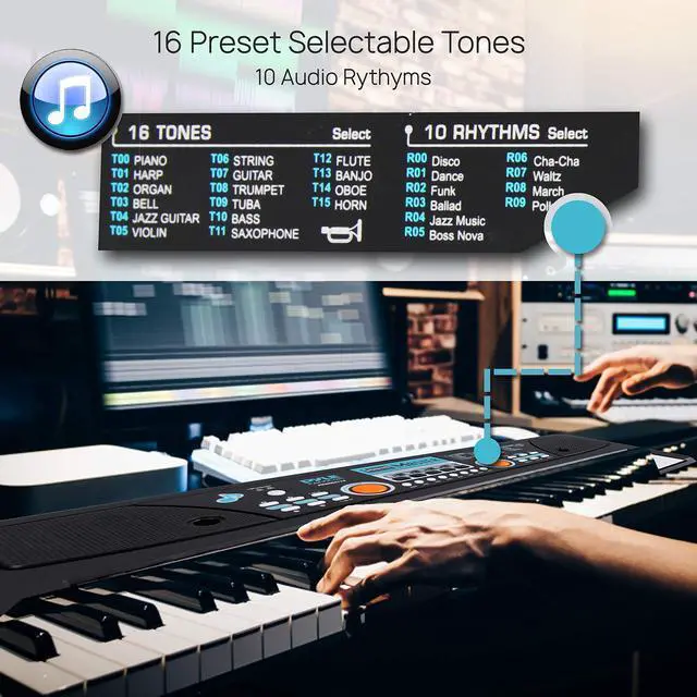 Alt view image 7 of 7 - Pyle Portable 61 Key Piano Keyboard, Digital Musical Karaoke - Learning Keyboard for Beginners w/ Drum Pad, Recording, Microphone, Music Sheet Stand, Built-in Speaker, Wired Microphone, Black