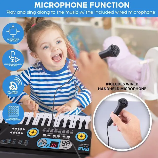 Alt view image 5 of 7 - Pyle Electric Keyboard Piano 61 Keys - Portable Digital Musical Karaoke Piano Keyboard -10 Rhythms 16 Tones, Stereo Speakers, Rechargeable Battery - Wired Microphone - Beginners Kids Adult