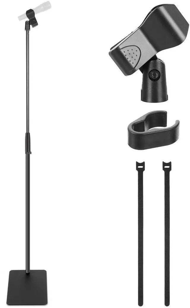 Main image of Pyle Square Base Microphone Stand with Mic Clip - Heavy Duty, Height Adjustable, 36.2" to 63.38'', Solid Die-Cast Base, Studio & Concert Use, Universal 5/8'' Adapter, Cable Clip Included