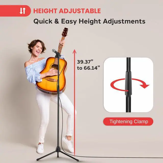 Alt view image 7 of 7 - Pyle Tripod Microphone Stand, Height Adjustable Mic Stand for Floor, Sturdy and Durable Build, Non-Slip Rubber Feet, With 5/8" Screw Adapter, Cable Clip, Compact Folding Design, 39.37" -