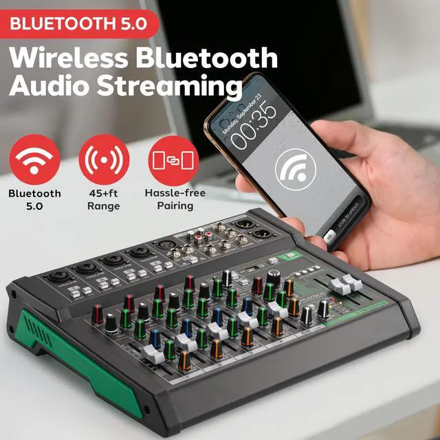 Alt view image 7 of 7 - Pyle 8-Channel Audio Mixer, Bluetooth Studio Mixer/DJ Controller with Digital Effects, USB Interface, MP3 Compatible, XLR Inputs and LED Display, Audio Mixing Sound board System 10x11x3 inches