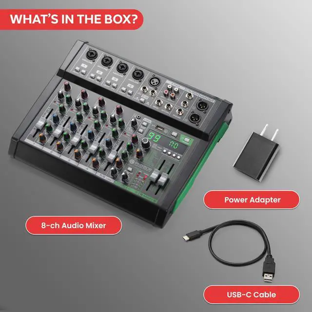Alt view image 6 of 7 - Pyle 8-Channel Audio Mixer, Bluetooth Studio Mixer/DJ Controller with Digital Effects, USB Interface, MP3 Compatible, XLR Inputs and LED Display, Audio Mixing Sound board System 10x11x3 inches
