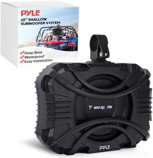 Main image of Pyle 10 Inch Subwoofer System - 400 Watts Powered Subwoofer for Marine & Powersports, Quick-Mount, Water Resistant Vehicle System, Weatherproof Housing, Designed for UTVs & Boats