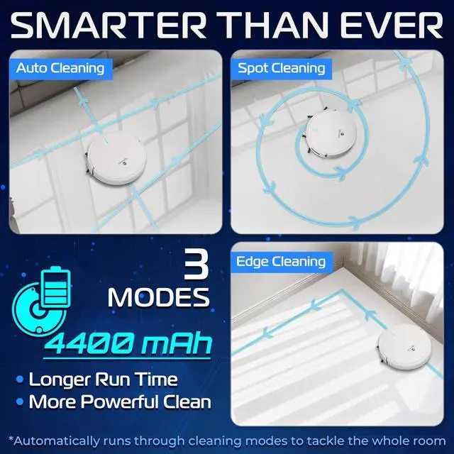 Alt view image 3 of 7 - Smart Robot Vacuum and Mop Combo, App Control, 3 Cleaning Modes, Anti-Fall Sensors, Multi-Surface Cleaning, Self-Charging, 700Pa Suction Ideal for Pet Hair, Soft and Hard Floors, White
