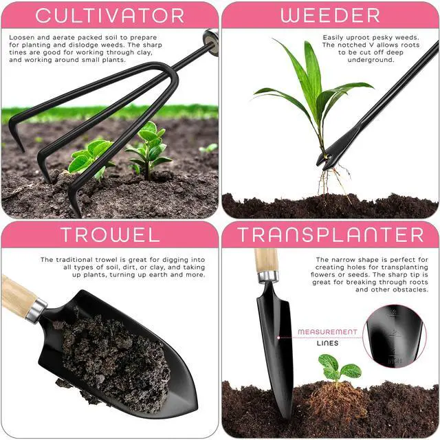 Alt view image 4 of 7 - Gardening Tools for Women Stainless Steel Gardening Tools - Gardening Kit Garden Tools for Women Includes Shovel Trowel Fork Rake Gardening Gloves Perfect Gardening Gifts