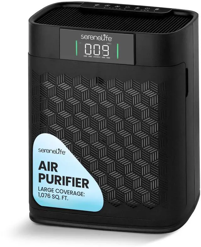 Main image of SereneLife Air Purifier for Home - Smart Room Air Purifier with Sleep & Automatic Modes, WiFi and App Control, Ultra Quiet, Removes Dust, Pet Hair and Odor for Large Rooms up to 1,076 Sq Ft (Black)