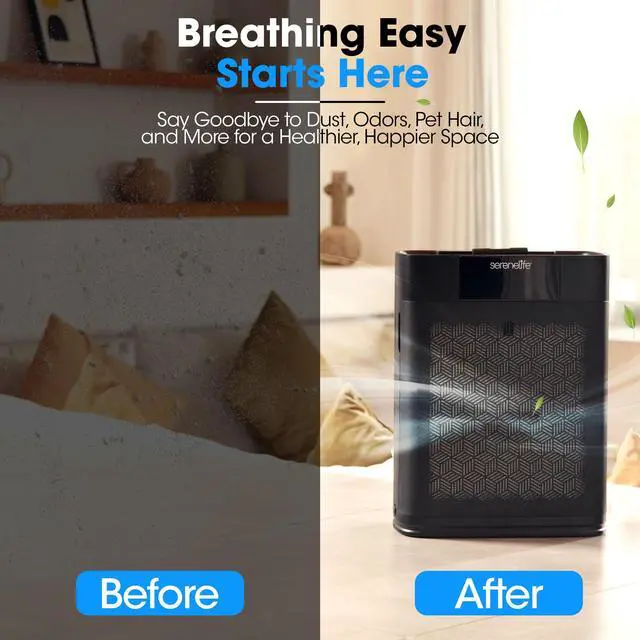 Alt view image 2 of 6 - SereneLife Air Purifier for Home - Smart Room Air Purifier with Sleep & Automatic Modes, WiFi and App Control, Ultra Quiet, Removes Dust, Pet Hair and Odor for Large Rooms up to 1,076 Sq Ft (Black)