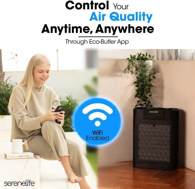 Alt view image 4 of 6 - SereneLife Air Purifier for Home - Smart Room Air Purifier with Sleep & Automatic Modes, WiFi and App Control, Ultra Quiet, Removes Dust, Pet Hair and Odor for Large Rooms up to 1,076 Sq Ft (Black)