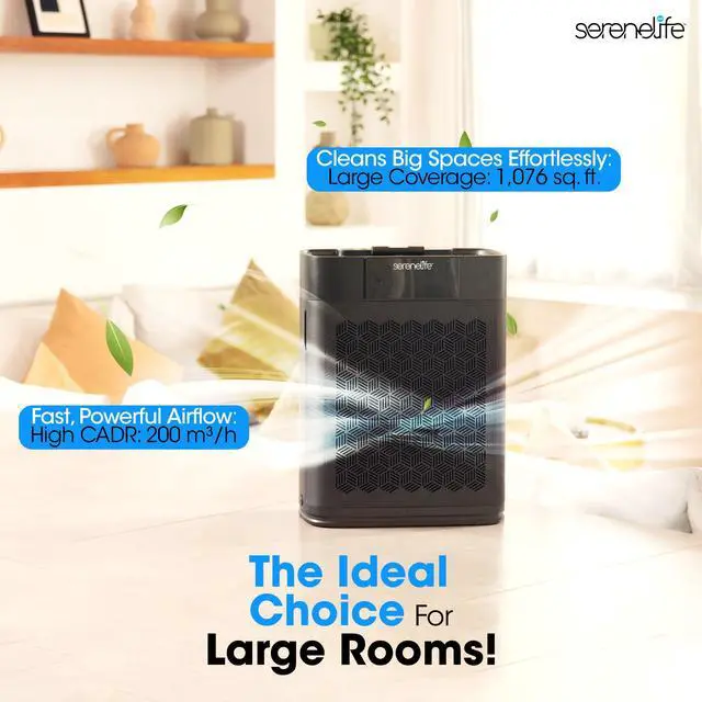 Alt view image 6 of 6 - SereneLife Air Purifier for Home - Smart Room Air Purifier with Sleep & Automatic Modes, WiFi and App Control, Ultra Quiet, Removes Dust, Pet Hair and Odor for Large Rooms up to 1,076 Sq Ft (Black)