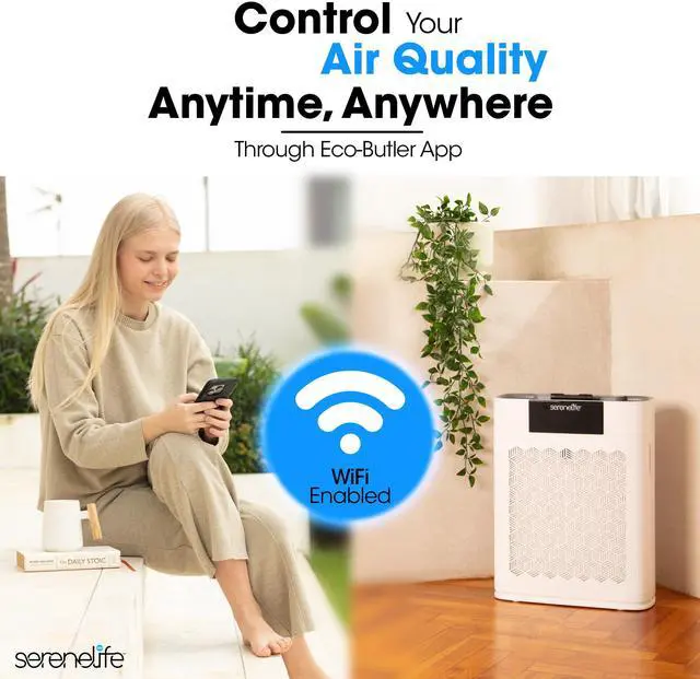 Alt view image 4 of 6 - SereneLife Air Purifier for Home - Smart Room Air Purifier with Sleep & Automatic Modes, WiFi and App Control, Ultra Quiet, Removes Dust, Pet Hair and Odor for Large Rooms up to 1,076 Sq Ft (White)