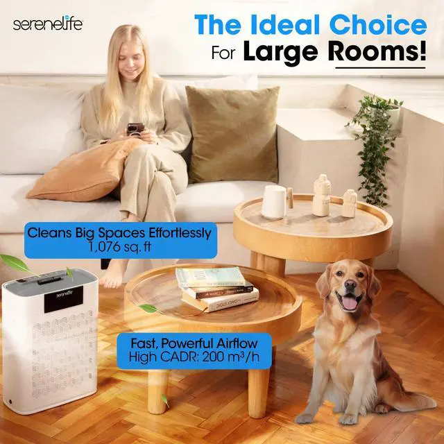 Alt view image 6 of 6 - SereneLife Air Purifier for Home - Smart Room Air Purifier with Sleep & Automatic Modes, WiFi and App Control, Ultra Quiet, Removes Dust, Pet Hair and Odor for Large Rooms up to 1,076 Sq Ft (White)