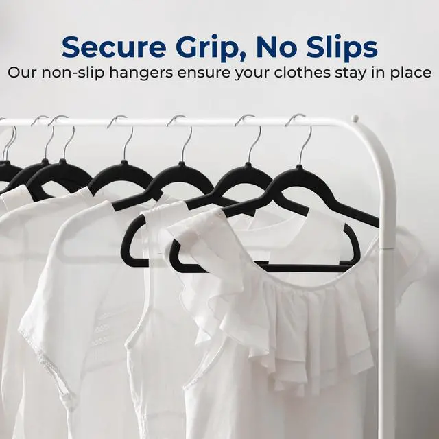 Alt view image 2 of 7 - SereneLife Velvet Hangers 10 Pack - Non-Slip Felt Hangers with 360° Swivel Hook - Ultra-Thin, Lightweight Velvet Hangers for Shirts, Sweaters, Hoodies, Kids Clothes & Dresses - Space-Saving, Black