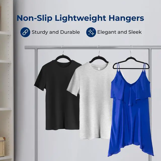 Alt view image 3 of 7 - SereneLife Velvet Hangers 10 Pack - Non-Slip Felt Hangers with 360° Swivel Hook - Ultra-Thin, Lightweight Velvet Hangers for Shirts, Sweaters, Hoodies, Kids Clothes & Dresses - Space-Saving, Black