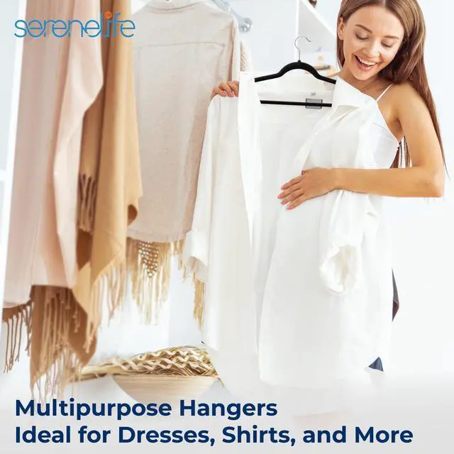 Alt view image 6 of 7 - SereneLife Velvet Hangers 10 Pack - Non-Slip Felt Hangers with 360° Swivel Hook - Ultra-Thin, Lightweight Velvet Hangers for Shirts, Sweaters, Hoodies, Kids Clothes & Dresses - Space-Saving, Black