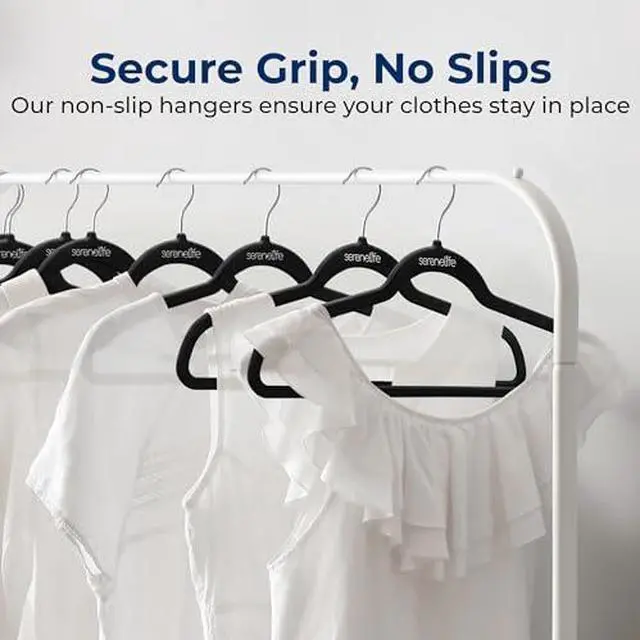 Alt view image 2 of 7 - SereneLife Velvet Hangers 20 Pack - Non-Slip Felt Hangers with 360° Swivel Hook - Ultra-Thin, Lightweight Velvet Hangers for Shirts, Sweaters, Hoodies, Kids Clothes & Dresses - Space-Saving, Black