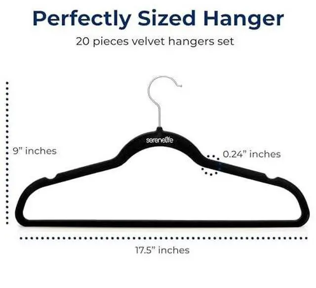 Alt view image 7 of 7 - SereneLife Velvet Hangers 20 Pack - Non-Slip Felt Hangers with 360° Swivel Hook - Ultra-Thin, Lightweight Velvet Hangers for Shirts, Sweaters, Hoodies, Kids Clothes & Dresses - Space-Saving, Black